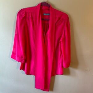 Alice + Olivia hot pink blouse with tie. Sleeves roll up with button.